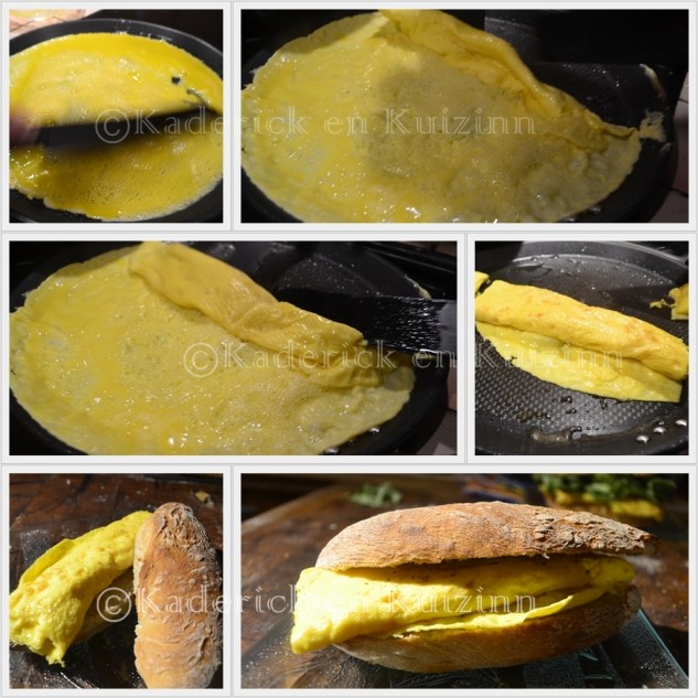 Préparation et pliage du sandwich à l'omelette avec des oeufs bio