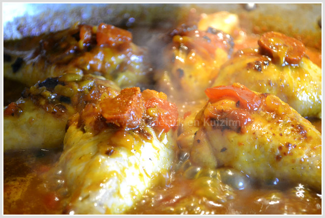 Recette poulet aux tomates confites à la plancha ©Kaderick en Kuizinn Recette poulet aux tomates confites à la plancha avec du chorizo et du riz safrané