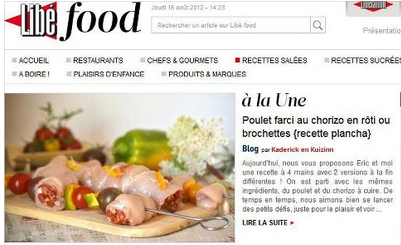 A la Une Libe food 16.08.2012 brochette ou rôti de poulet au chorizo sur Kaderick en Kuizinn© A la Une Libe food 16.08.2012 brochette ou rôti de poulet au chorizo à la plancha