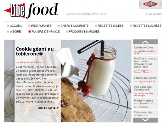 A la Une de LibéFood avec mon cookie géant au toblerone® - Kaderick en Kuizinn© A la Une de LibéFood avec mon cookie géant au toblerone® dans la catégorie plaisirs d'enfance - Kaderick en Kuizinn©